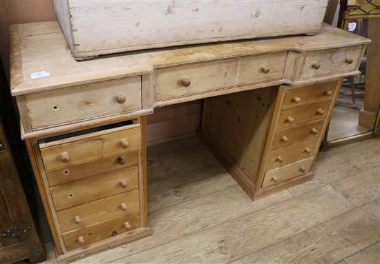 A pine pedestal desk, W.4ft 7in.
